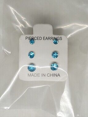 $1 | Blue | Multi‑Size 3‑Pair Rhinestone Stud Earring Set